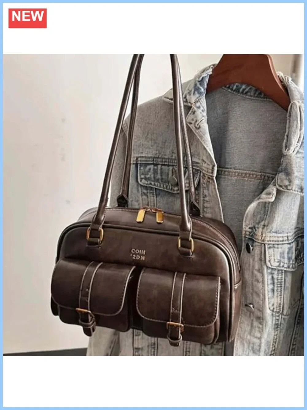 Vintage Shoulder Bag Faux Leather Hobo Purse with Double Front Pockets